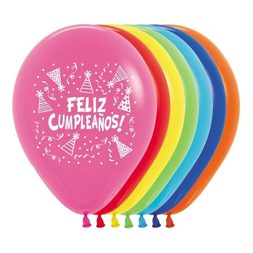 GLOBOS R-12 FELIZ CUMPLEAÑOS SURTIDAS X 12